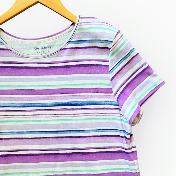 Croft & Barrow Purple Striped Classic Tee Shirt size Large - Picture 2 of 4